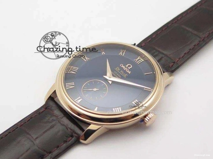 0225 De Ville MK 1:1 Best Edition RG Blue Dial On Black Leather Asian Seagull T1701 (Sec@6) FastDry 8235